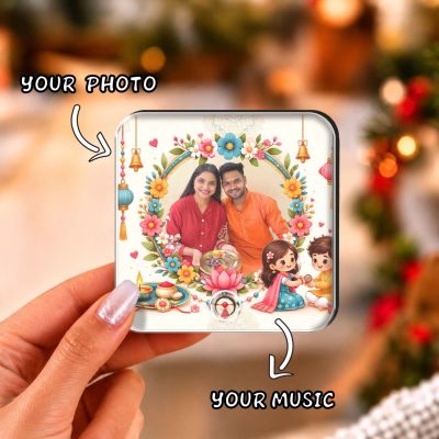 Personalized Raksha Bandhan Theme Musical Fridge Magnet Music Player Rakhi Gift for Sister Brother & Siblings Memorable Gift Rechargeable Battery